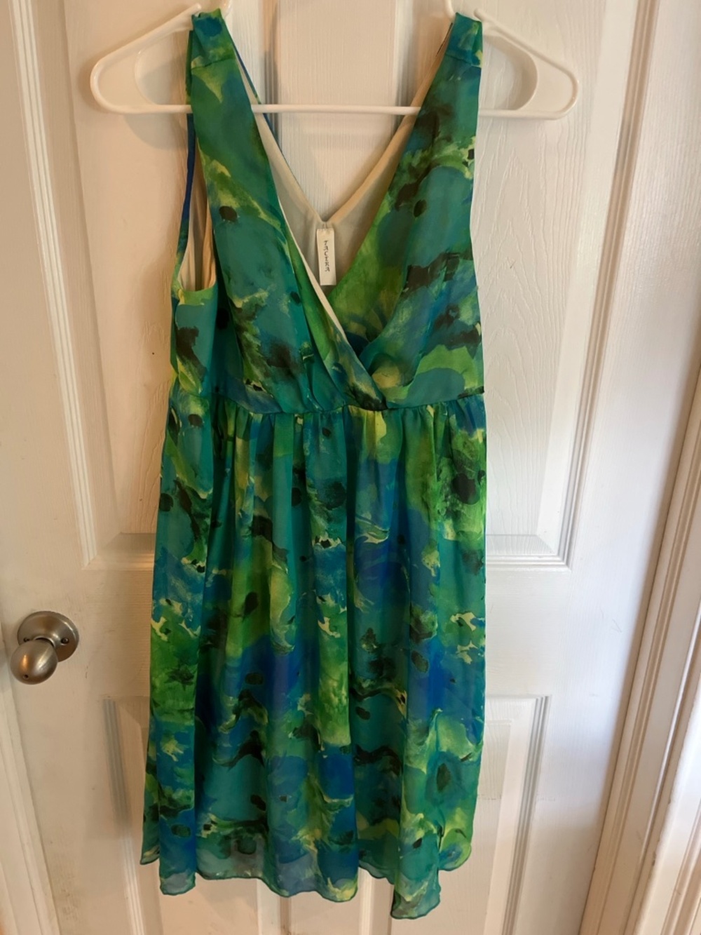 Tacera Green Blue Abstract Floral Sleeveless Dress Size Small